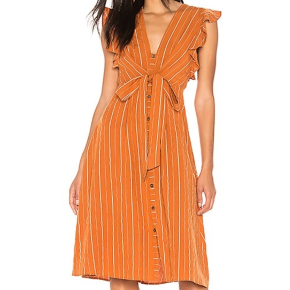 ASTR The Label Dress Womens Small REVOLVE Saturate Papaya Stripe Button Midi - Picture 1 of 10